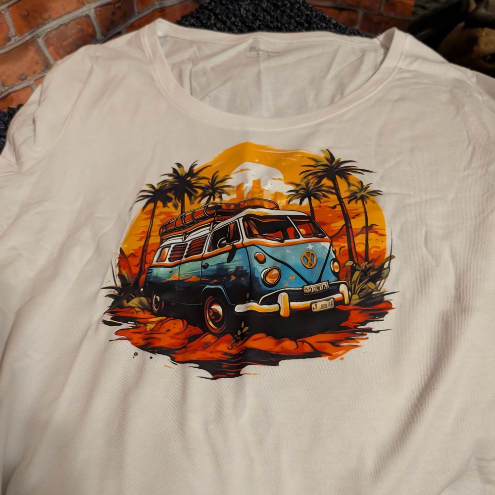 No Boundaries Cream Top with Blue and Orange Graphic